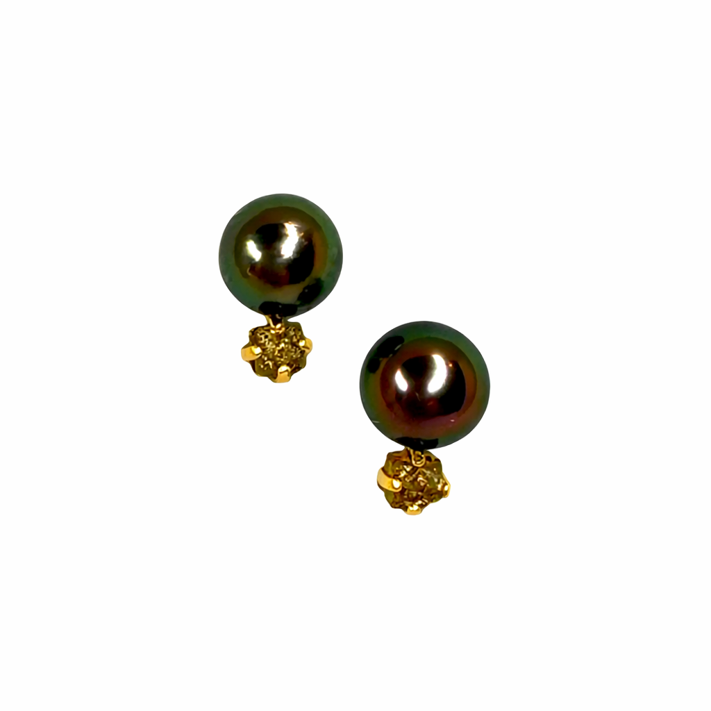 Tahitian Pearl and Rough Diamond Crystal — Earrings by Katura