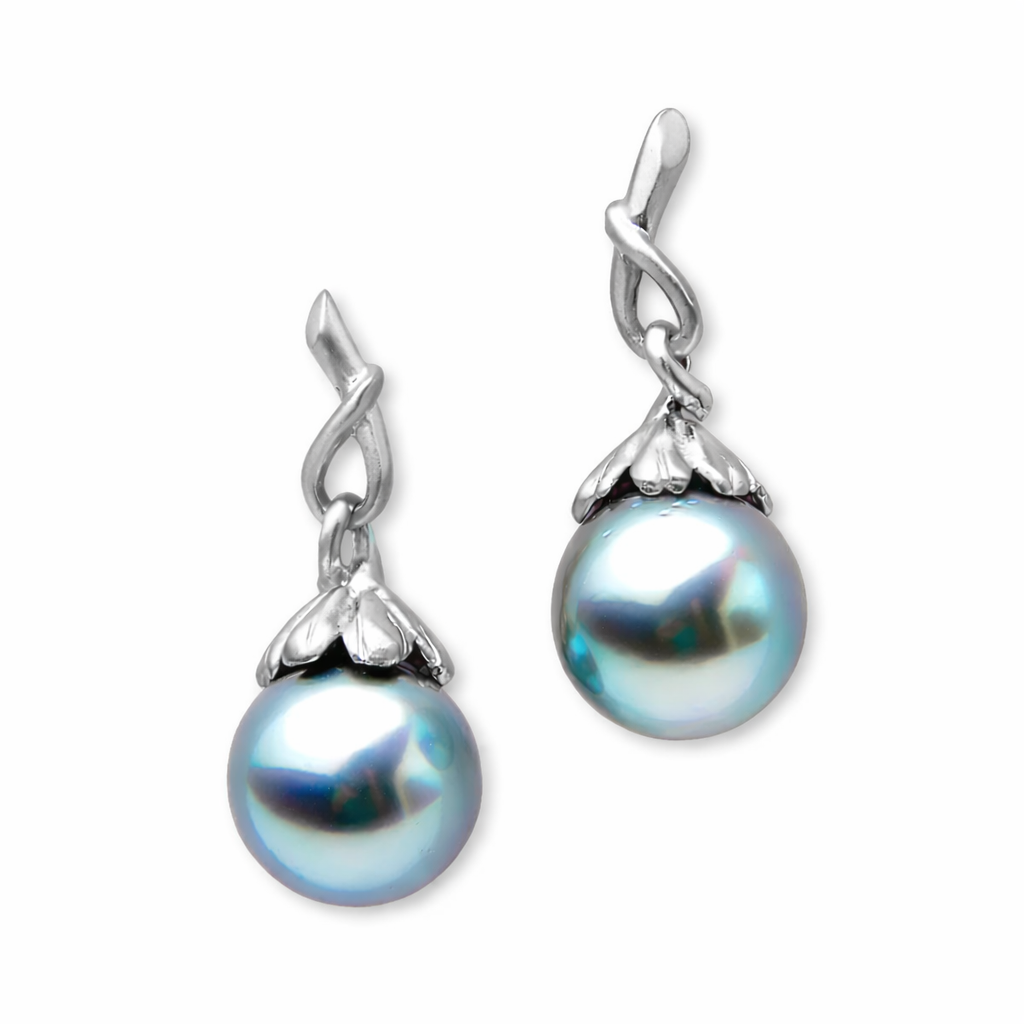  Tahitian Pearl Bud + Vine Earrings 18K White Gold — Yellow Gold Earrings by Katura