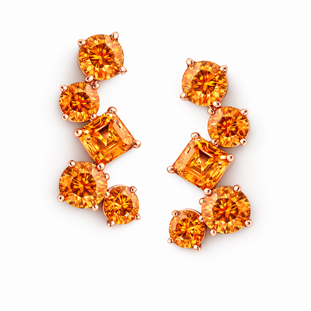 Izzy Orange Vivid Fancy Diamond Earrings in 18K Rose Gold — Rose Gold Earrings by Katura