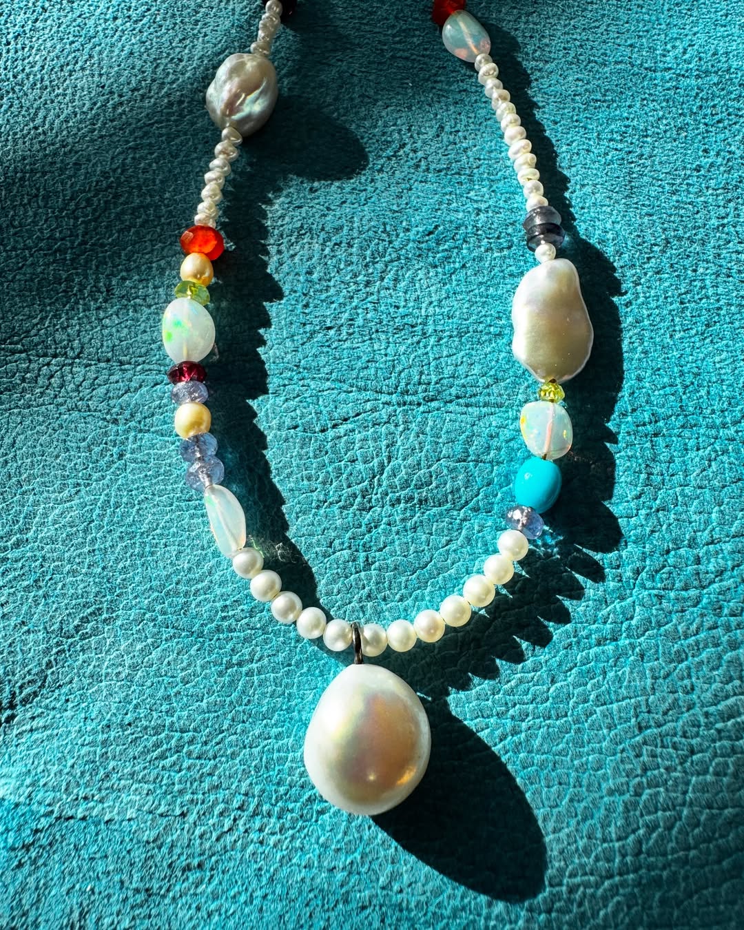 Pearls + Opals + Tanzanite — Sterling Silver Necklace by Katura